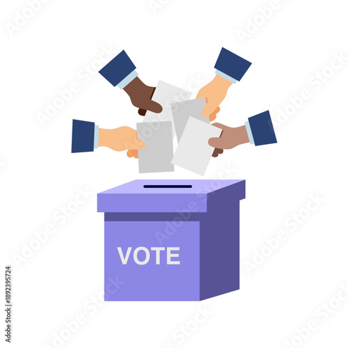 Group voting with diverse hands, democracy flat illustration
