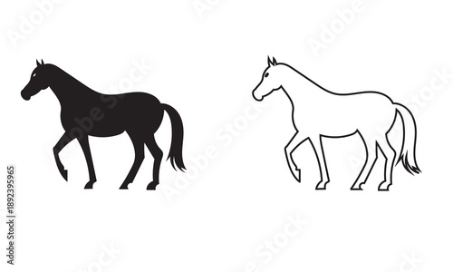 Running horse silhouette and outline vector. Chinese Calligraphy icon. Isolated vector graphics suitable for logos, icons,
