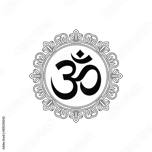 Om symbol within a decorative floral mandala pattern isolated on transparent background