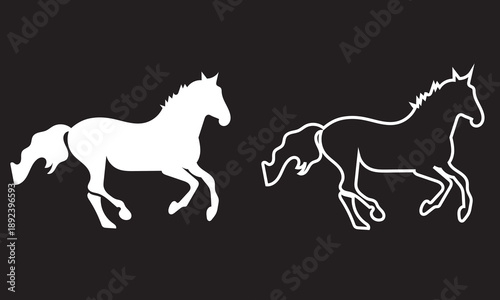 Running horse silhouette and outline vector. Chinese Calligraphy icon. Isolated vector graphics suitable for logos, icons,
