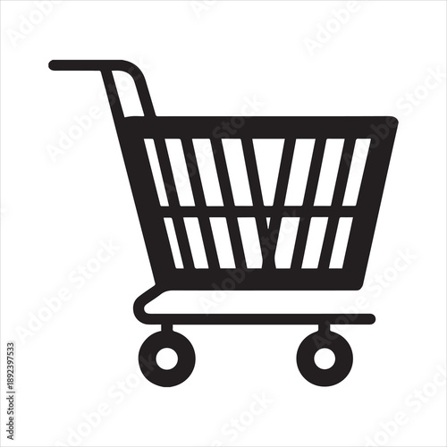 Shopping cart icon silhouette, solid black vector illustration