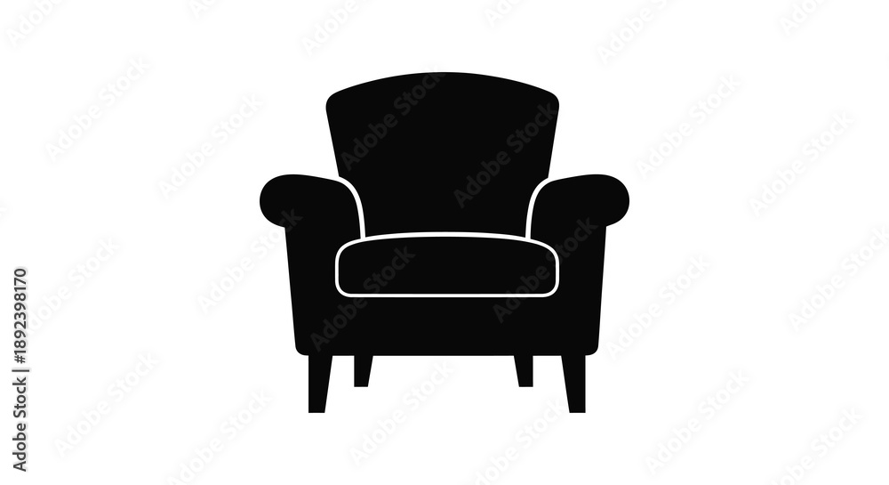 Fototapeta premium A strikingly simple black silhouette of a classic armchair with rounded arms and a cushioned seat silhouette high quality professional