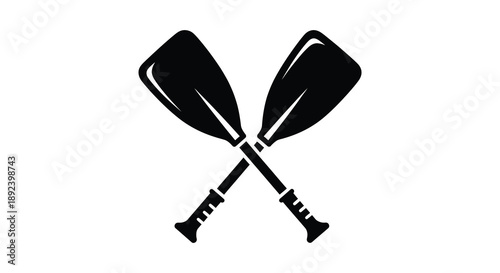 A striking image displays two crossed canoe paddles in a bold black design creating a dynamic visual representation silhouette high quality