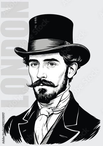 048-33-Vintage style illustration featuring a man with a mustache and beard