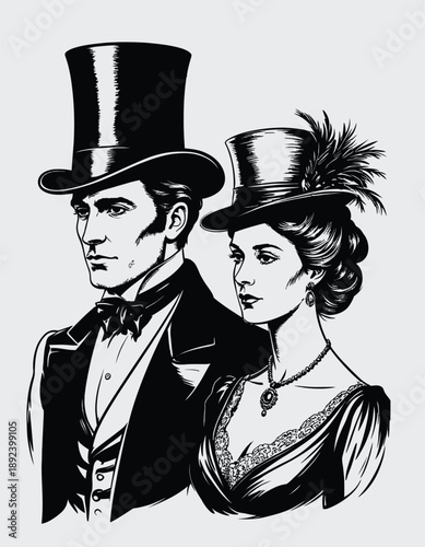 048-35-old Stylish man and woman presenting retro fashion from the 19th century