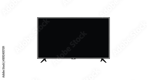 A minimalist depiction of a flat screen television on a stand showcasing a dark rectangular form silhouette high quality