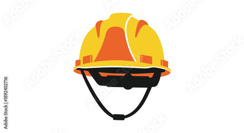 A vibrant yellow and orange construction helmet is prominently displayed against a stark white background a bold silhouette high quality