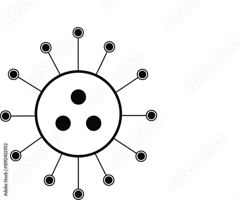 Simple virus outline icon with round particle and thin spike nodes, minimal coronavirus germ symbol isolated on white vector illustration