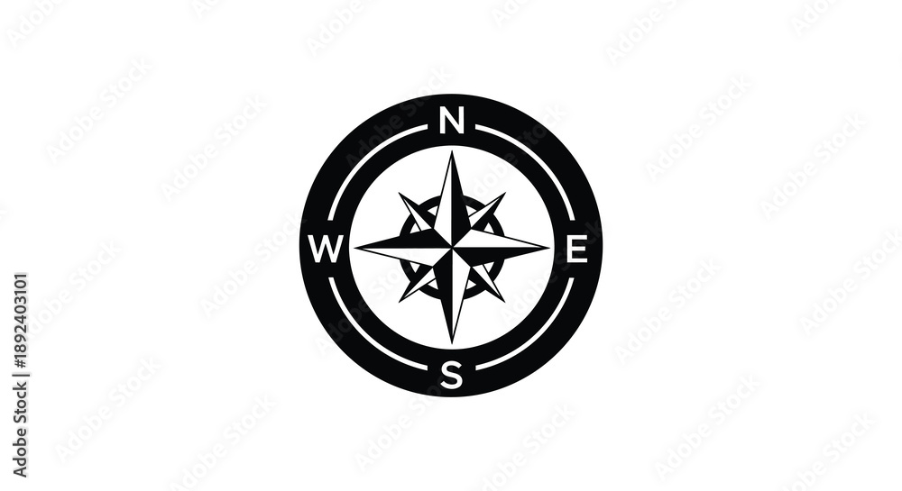 Fototapeta premium A striking black compass rose design with cardinal directions minimalist style and a bold defined silhouette high quality professional detailed