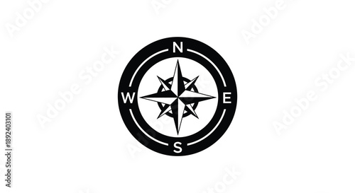 A striking black compass rose design with cardinal directions minimalist style and a bold defined silhouette high quality professional detailed