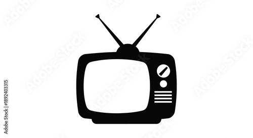 A minimalist depiction of a vintage television set with rabbit ear antennas presented as a striking black silhouette high quality