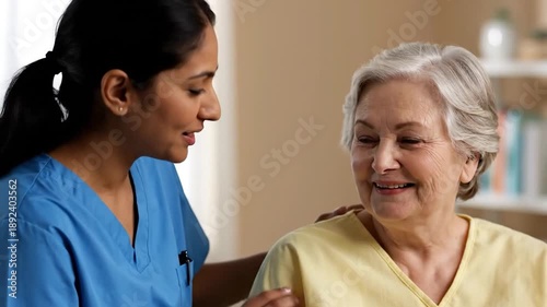 Wallpaper Mural Compassionate nurse providing comfort to elderly patient at home in soft lighting during emotional interaction Torontodigital.ca