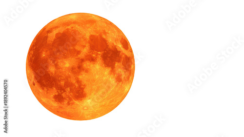Bright orange full moon detailed lunar surface astronomy night sky celestial sphere high resolution isolated on white background