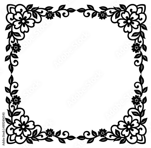 Valentine Frame with dense floral pattern and decorative corners, black square border