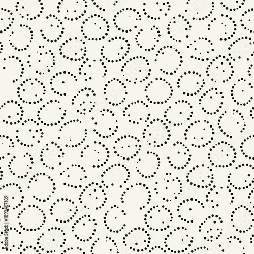 Vector seamless pattern. Free form organic shapes. Stylish smooth elements. Natural dotted rings. Hand made abstract background. Can be used as swatch. Monochrome smooth spotty print.