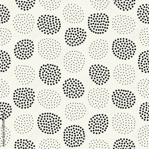 Vector seamless pattern. Free form organic shapes. Stylish smooth elements. Natural dotted rings. Hand made abstract background. Can be used as swatch. Monochrome smooth spotty print.