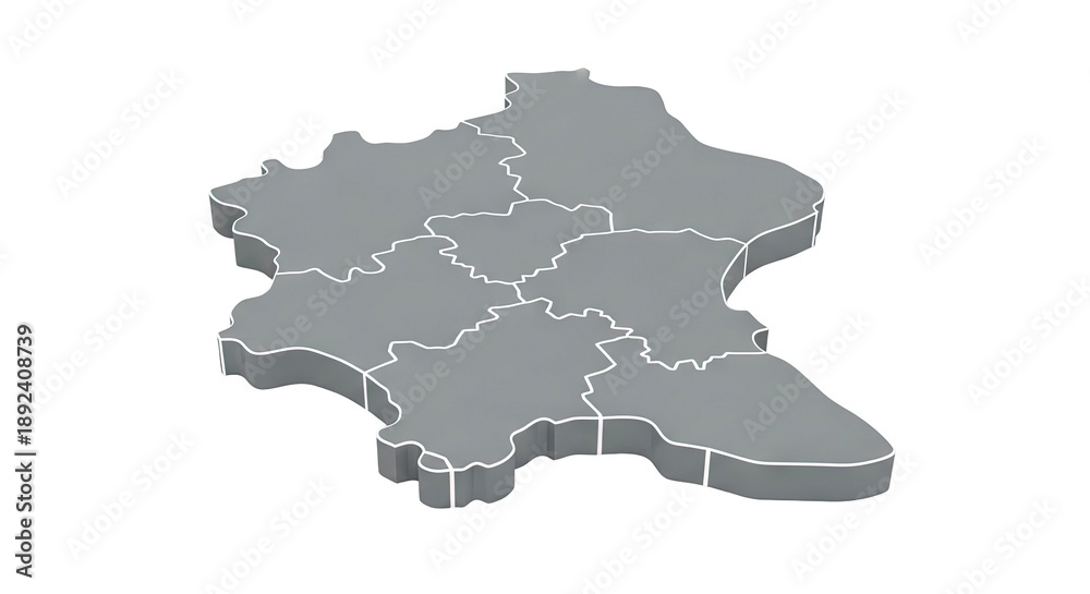 Obraz premium 3D Map of Bavaria with Internal Borders