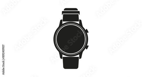 A striking black silhouette depicts a modern smartwatch with a leather strap showcasing minimalist design and timekeeping technology silhouette