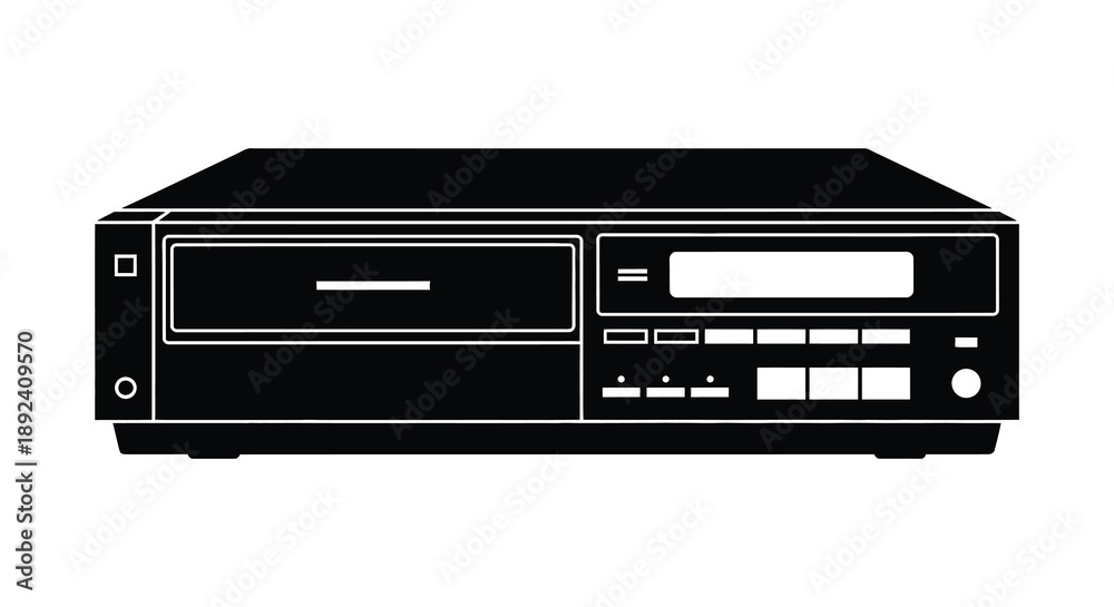 Fototapeta premium A stark black silhouette of a vintage vhs player showcasing its rectangular form and classic design silhouette high quality professional