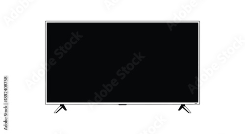 A minimalist depiction of a modern flat screen television with two small legs presented as a stark black silhouette