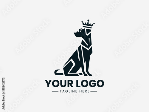 Royal dog wearing a crown representing loyalty prestige and noble leadership in black vector logo illustration