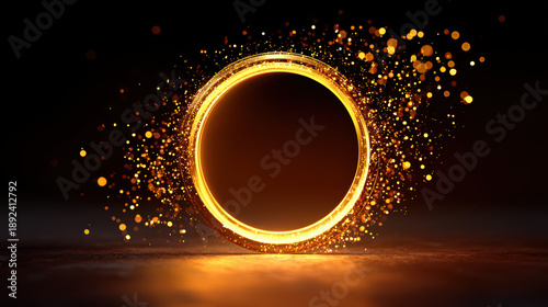 Glowing magic portal surrounded by swirling golden sparks and energy creates mesmerizing visual effect. vibrant colors and dynamic movement evoke sense of wonder and enchantment