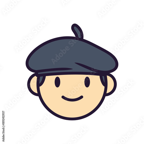 A cartoon vector illustration of a smiling boy wearing a beret hat.