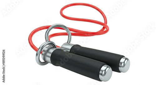 Red Jump Rope with Black Handles and Silver Accents