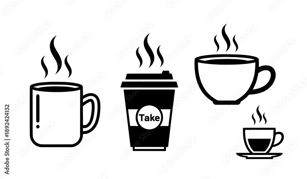 Obraz premium Coffee Mug and Hot Drink Icon Set Vector