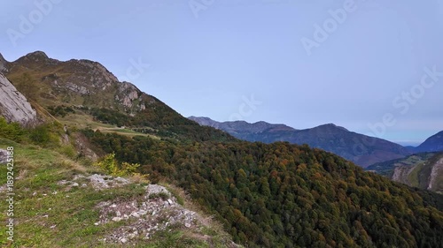 Driving up the Col d'Aubisque, France. Mountain pass in the French Pyrenees massif, symbol of the Tour de France in Bearn, France