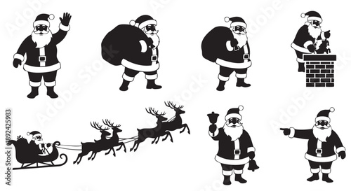 Set of festive Santa Claus characters and reindeer illustrations