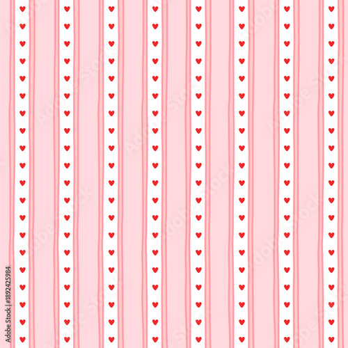 Small hearts and stripes hand drawn pattern. Cute small hearts lines and hand drawn stripes retro girly print