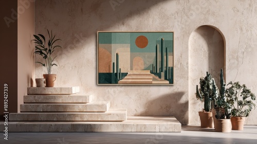Cactus art in a minimalist room