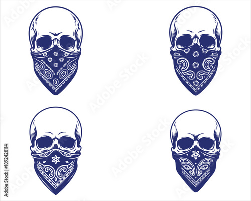 Skull with Bandana Vector Illustration, Tattoo Style Skull Mask, Gothic Street Art Design
