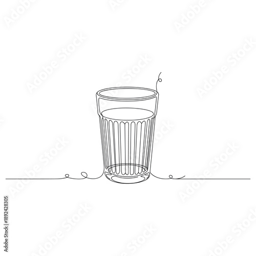 Minimalist line art of a glass of water with elegant swirls. Non editable stroke