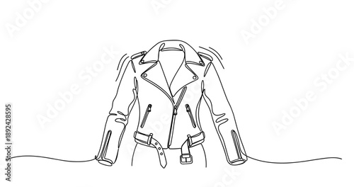 Minimalist line art of a leather jacket on white background. Non editable stroke