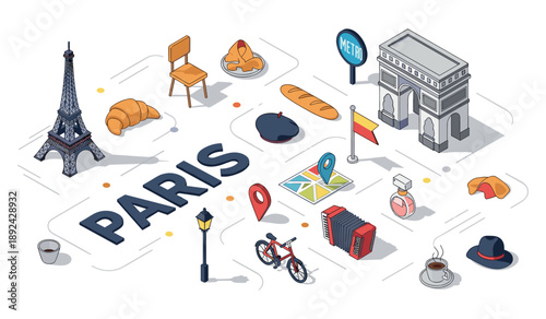 Paris icons: eiffel tower, arc de triomphe, croissants, metro and more