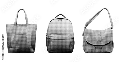 Dot-patterned tote bag, backpack, and shoulder bag set