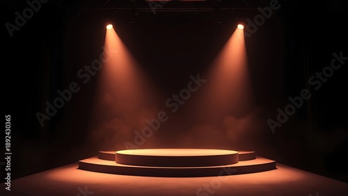  Empty award ceremony podium under a single spotlight in a dark