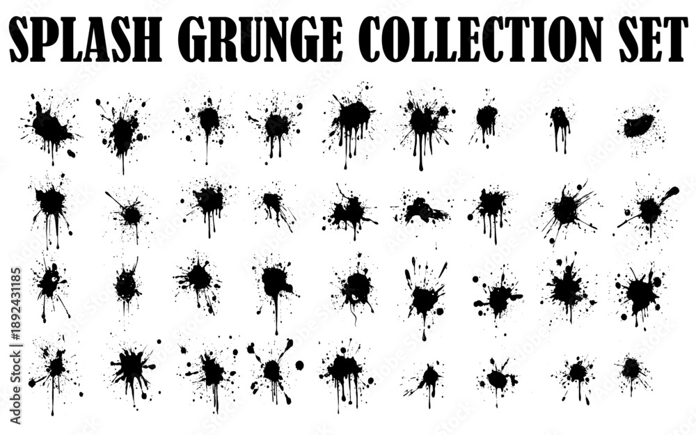 Fototapeta premium Big collection of black ink brush drop splatter splash artistic