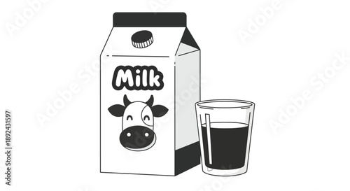 Milk carton and glass illustration for dairy products