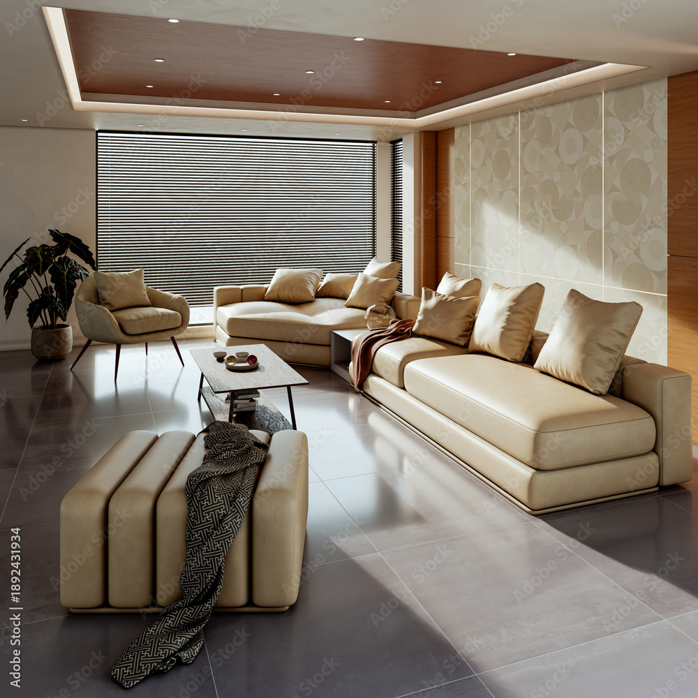 Naklejka premium Large luxury modern bright interiors Living room mockup illustration 3D rendering
