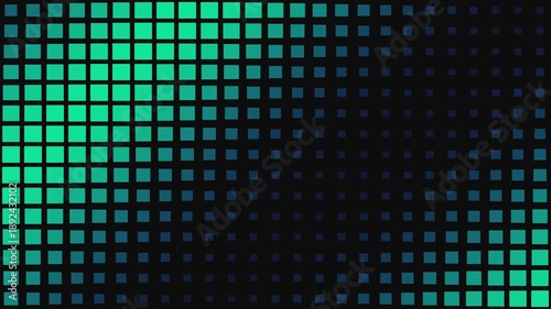 Green Pixelated Pattern Transitioning on Black Background.