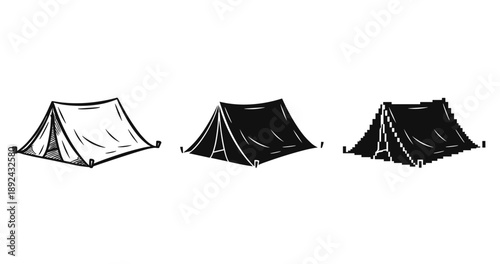 Set of three stylized camping tents illustration