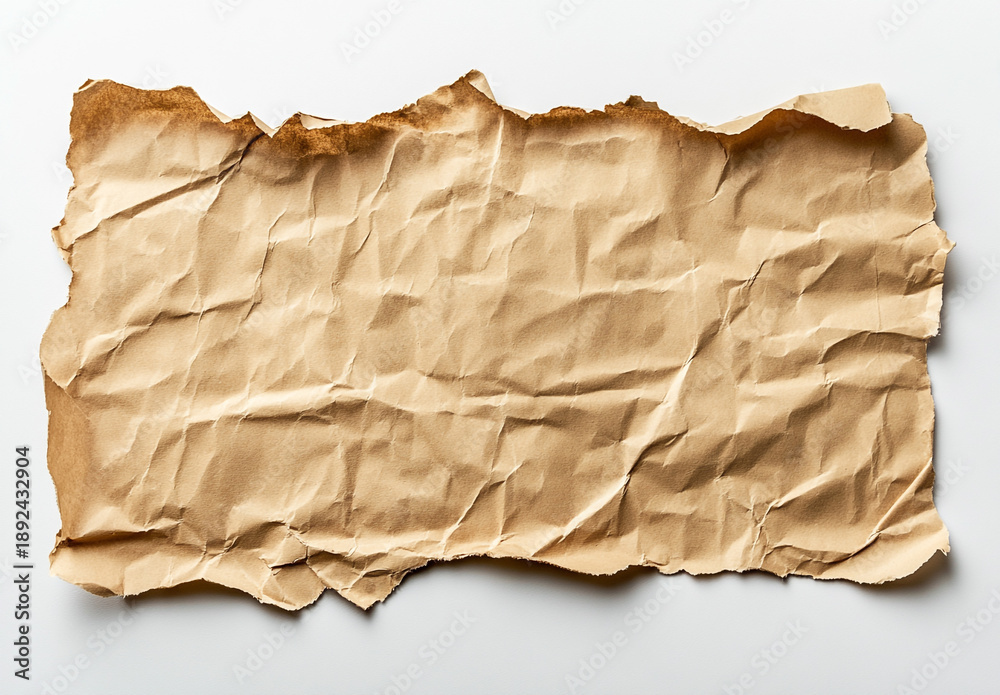 Obraz premium A crumpled piece of brown paper on a white background