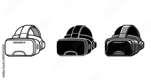 Virtual reality headsets set in monochrome styles
