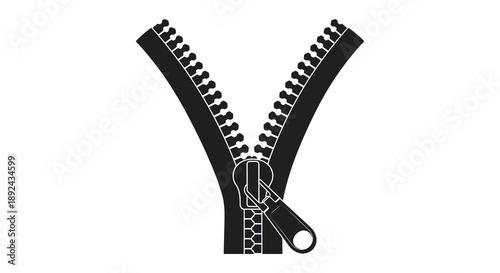 A detailed illustration of an open zipper with both sides parted showcasing a striking silhouette high quality professional