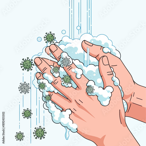 Hands Washing Off Germs with Soap.