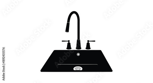 A minimalist depiction of a faucet with a base presented as a stark black silhouette high quality professional