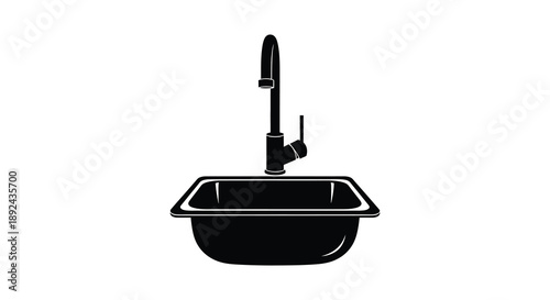 A sleek modern kitchen sink and faucet design is prominently displayed in a dark silhouette high quality professional